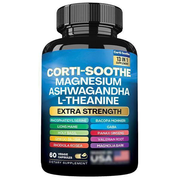 Cortisol Balance Anti-Stress Supplement – Magnesium Glycinate + L-Theanine + Ashwagandha 60 Capsules